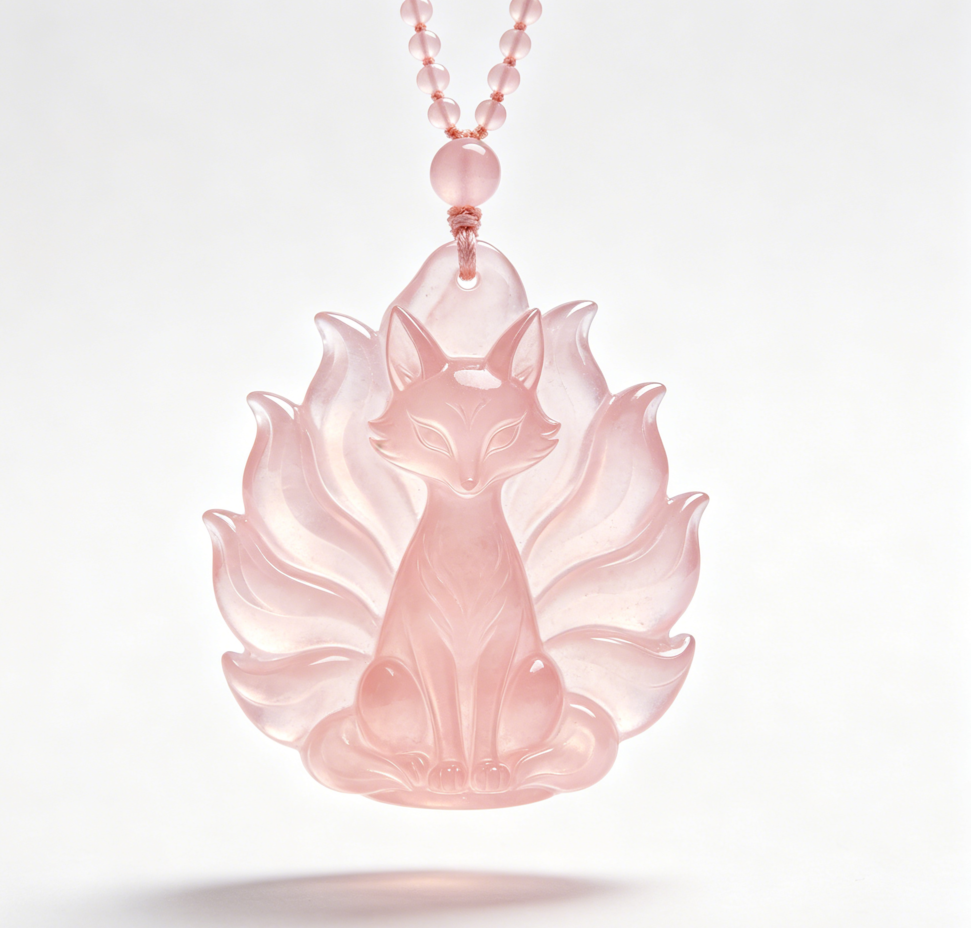 Rose Quartz Nine-Tailed Fox Pendant