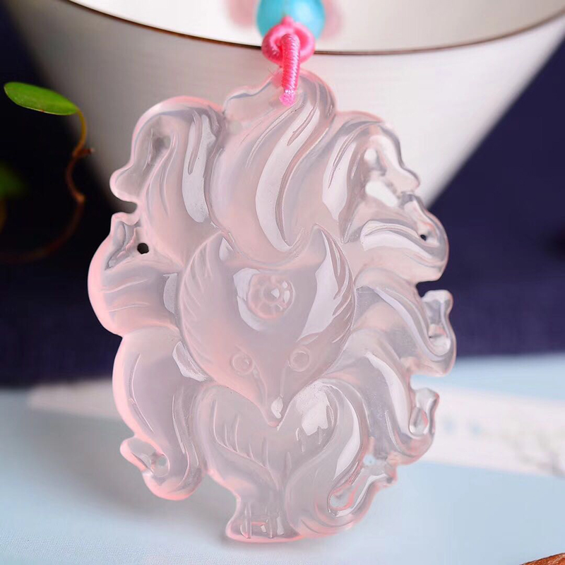 Rose Quartz Nine-Tailed Fox Pendant - Image 2